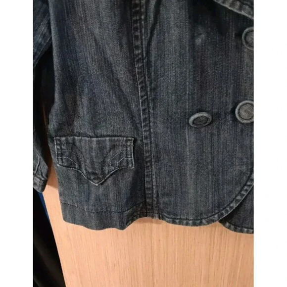 Women's Carols fitted Denim Jean Jacket Size Large 100% cotton Double Breasted - Picture 3 of 6